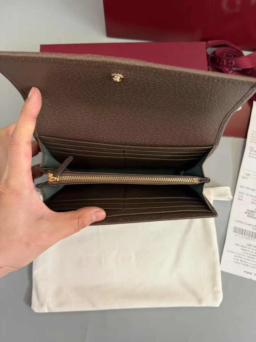 Gucci Beige GG Supreme Continental Wallet with Green and Red Web Stripe